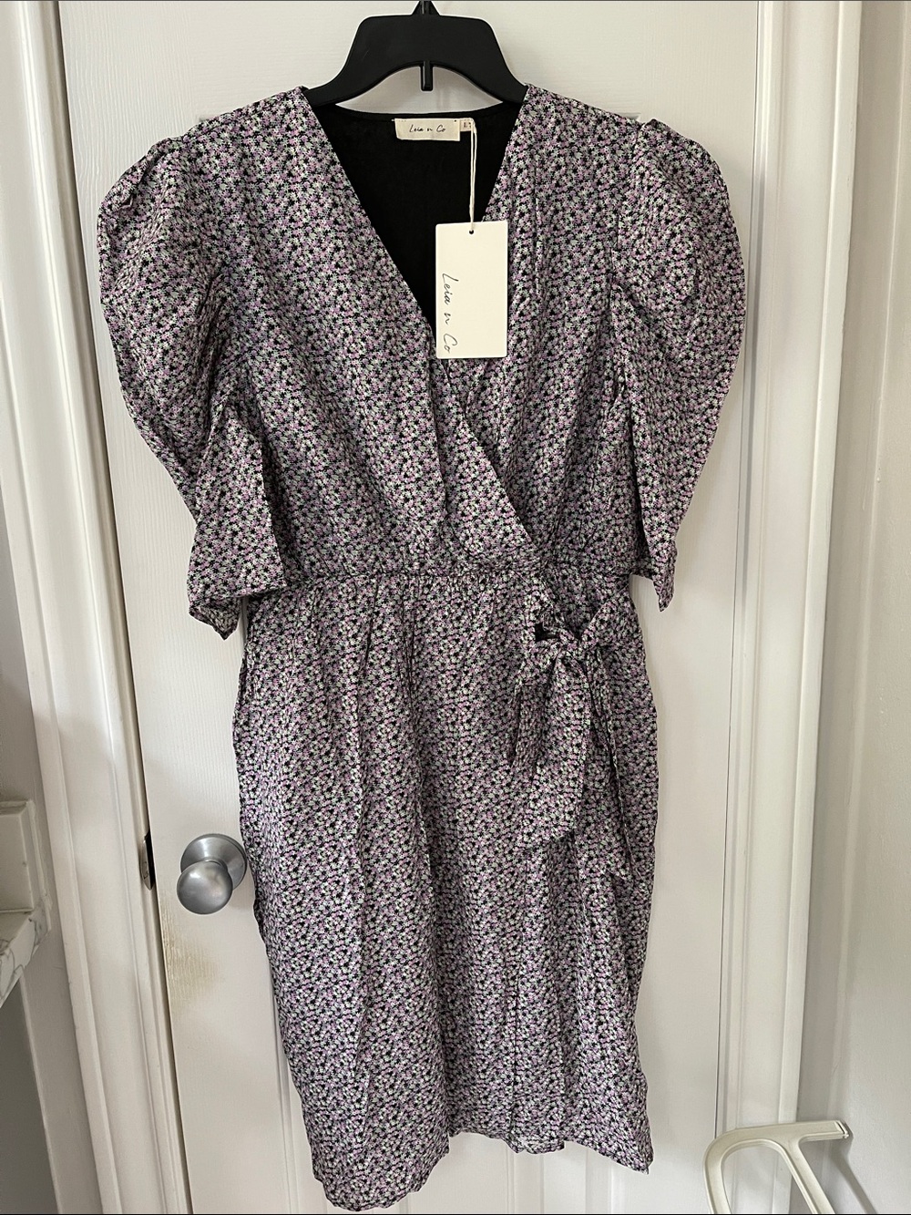 Love in Purple Floral Faux Wrap Midi Dress with Tie Waist